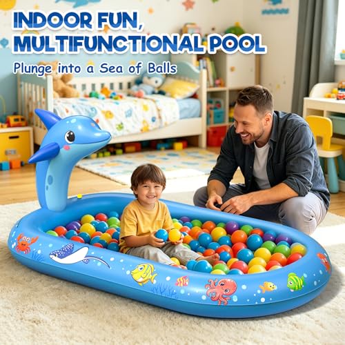 3-in-1 Dolphin Inflatable Baby Pool Sprinkler for Kids