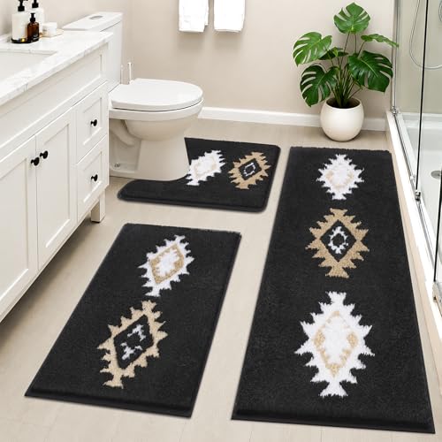 Non Slip Washable Bath Mat Set | Soft Plush Absorbent Microfiber Bathroom Mat Set