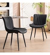 YOUNUOKE Mid-Century Modern Dining Chairs Set of 2, Blue PU Leather Upholstered Kitchen Chairs wi...