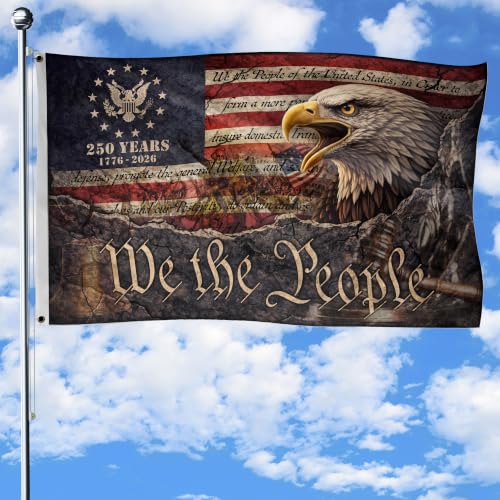 1776-2026 Anniversary Flag Brass Grommets 3x5 Ft 2 | Commemorative flag featuring visible artwork on both sides for patriotic decor