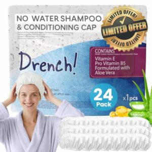 Drench No Water Hair Washing Cap - Waterless Shower Caps with Shampoo and Conditioner - Disposable Rinse Free Wash Aids - Ideal for Elderly and Disabled - Pack of 24