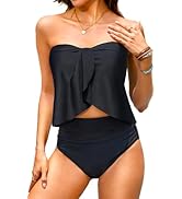 Daci Tankini Swimsuits for Women - Two Piece Tummy Control Swimsuits Ribbed Tankini Top with Shor...