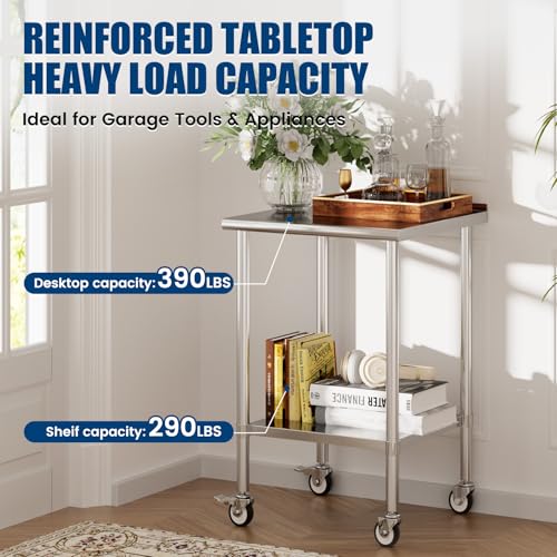 24x24 Inch NSF Food Prep Worktable with Backsplash & Adjustable Undershelf for Commercial Kitchen