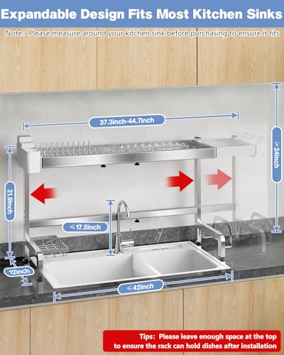 Space-Saving Above Sink Dish Rack with Large Capacity for Kitchen Counte
