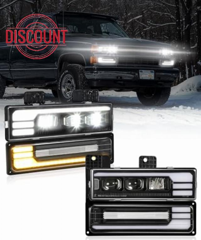Partsam LED Headlights Assembly DOT Approved with Start Animation DRL Sequential Turn Signal Hi/Low Beam Lights Replacement for OBS Truck Silverado C/K 1500/2500/3500 88-98