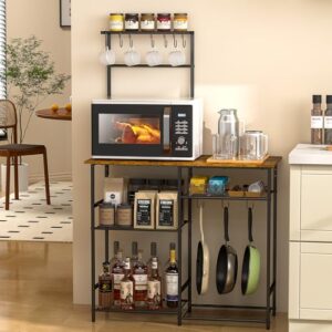 Microwave Stand with Adjustable Shelves and 10 S Hooks