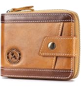 STEELLION RFID Zipper Wallet for Men with 14 Card Slots and ID Window | Cowhide leather; 2 bill c...