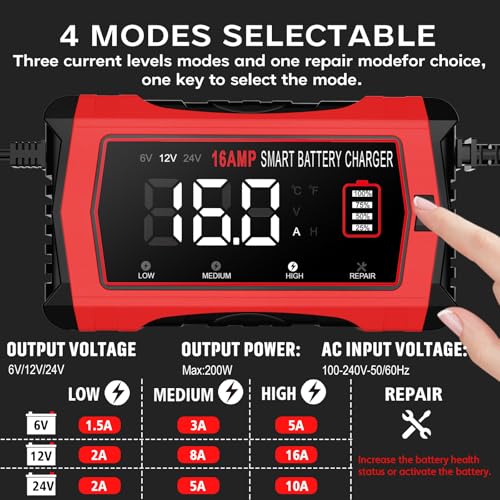 Fully Automatic Trickle Charger Maintainer & Desulfator for Car Boat RV - Supports Lithium LiFePO4