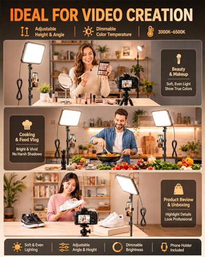 30W High Brightness Studio Lights with Tripod Stand & Phone Holder