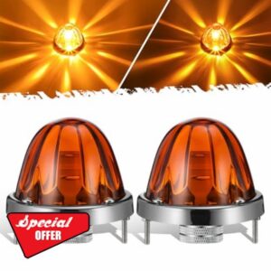 Partsam 2Pcs Amber Glass Lens Watermelon Lights [Patented] LED Side Marker Turn Signal Lights with Stainless Steel Bezel Replacement for Kenworth Peterbilt Freightline
