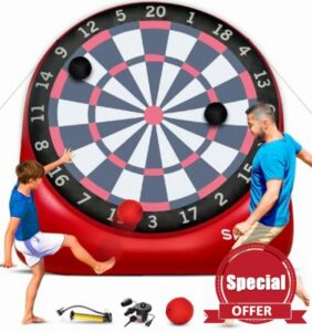 Swooc Games - Premium Inflatable Giant Kick Darts (15+ Ways to Play) - Jumbo Soccer Dartboard with Air Pump - Big Carnival Games - Giant Outdoor Games - Oversized Dart Board Yard & Lawn Game