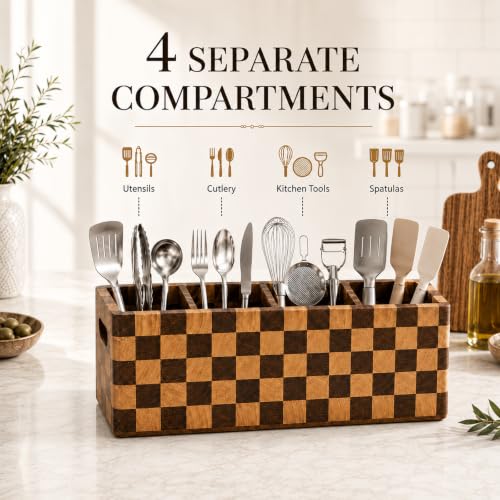 Spoon Spatula Silverware Storage - Checkered Large