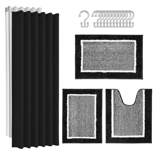 Modern Stripes Abstract Home Bathroom Decor Shower Curtain Liner and Soft Non Slip Bath Mat for Bathroom Decor and Accessories Hooks
