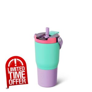 BrüMate Resa Flip 20oz Kids Travel Tumbler with Covered Flip Down Straw | 100% Leakproof Water Bottle | Insulated Stainless Steel | Cup Holder Friendly Silicone Base | 20oz (Stardust)