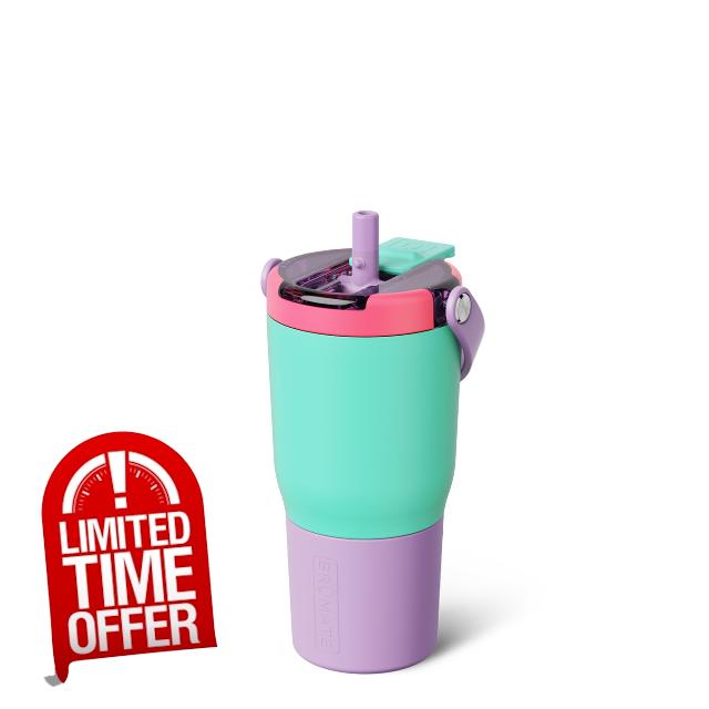 BrüMate Resa Flip 20oz Kids Travel Tumbler with Covered Flip Down Straw | 100% Leakproof Water Bottle | Insulated Stainless Steel | Cup Holder Friendly Silicone Base | 20oz (Stardust)