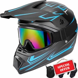 Yesmotor Youth Kids Motocross Helmet Motorcycle Dirt Bike Off-Road Mountain Bike BMX MX ATV Helmet with(Gloves Goggles Mask) 4Pcs Set - DOT Approved(Blue