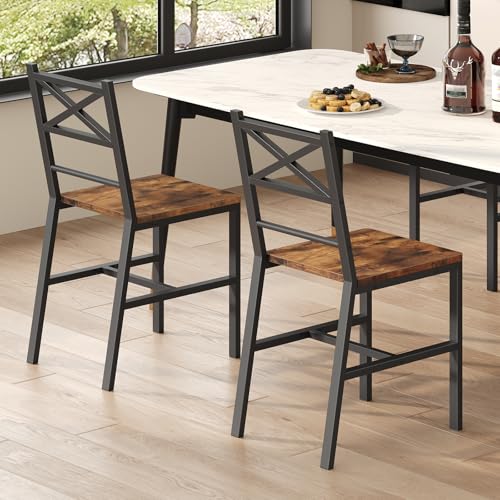 Rustic Wooden Kitchen Chairs with Backrest