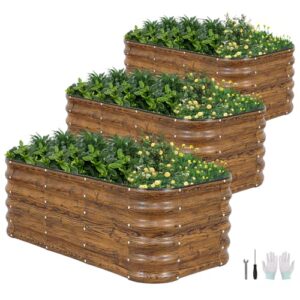 17" Tall 3-in-1 Modular 4x2ft Galvanized Metal Planter Box with Bracing Rods and Gloves for Vegetables Flowers Herbs