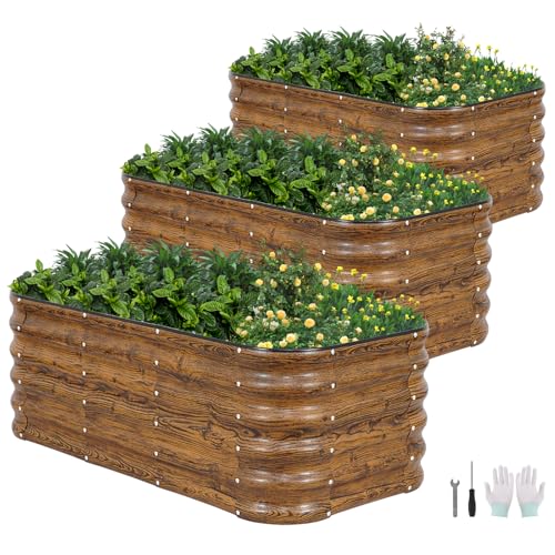 17" Tall 3-in-1 Modular 4x2ft Galvanized Metal Planter Box with Bracing Rods and Gloves for Vegetables Flowers Herbs