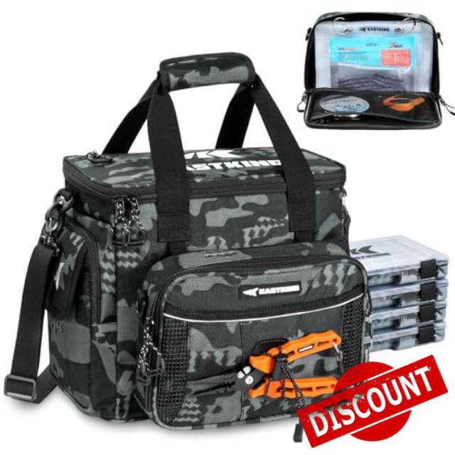 KastKing BaitSpace Fishing Tackle Bag With 4 Tackle Boxes & Removable Bait Binder