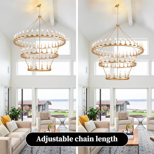 60-Inch 72-Light Wagon Wheel Chandelier Gold Big Light Fixture for High Ceilings