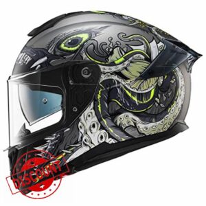 ILM Full Face Dual Visor Motorcycle Helmets with Rear Wing Pinlock Compatible Motorbike Street Bike Helmet DOT Men Women Model 861A (GreenDeepSea