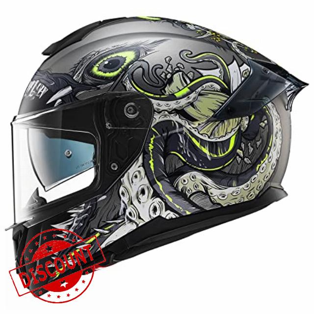 ILM Full Face Dual Visor Motorcycle Helmets with Rear Wing Pinlock Compatible Motorbike Street Bike Helmet DOT Men Women Model 861A (GreenDeepSea