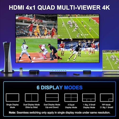 PORTTA Quad Multi Viewer Seamless Switcher 4 in 1 Out with Toslink