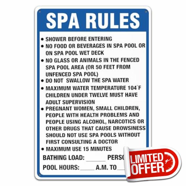 Florida Spa Rules Sign - 24 x 36 Inches Spa Pool Sign Complies with State of Florida Pool Safety Code