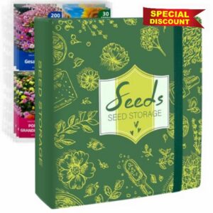 Garden Seed Packet Storage Organizer Binder Seed Book Organizer | 12.4" x 13.4"Seed Book Organizer with 40 Flip-Top 4 Pocket Card Binder Pages