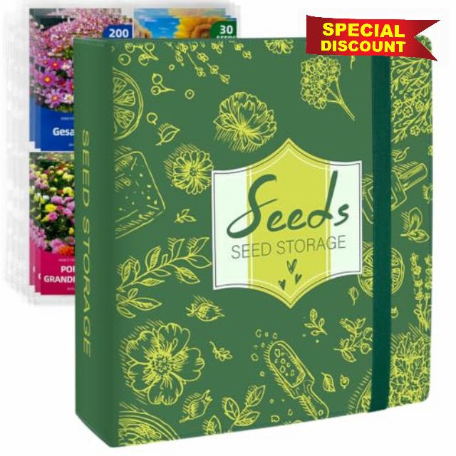 Garden Seed Packet Storage Organizer Binder Seed Book Organizer | 12.4" x 13.4"Seed Book Organizer with 40 Flip-Top 4 Pocket Card Binder Pages
