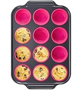 BRONYPRO Silicone Muffin Pan with Metal Frame, Egg Bite Maker Silicone Molds for Baking, Cupcake ...