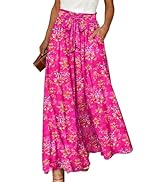YESNO Women Wide Leg Pants High Waisted Floral Boho Palazzo Culottes Casual Flowy Tie Knot Trouse...