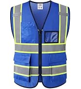 JKSafety Safety Vest for men women Hi Vis Vest with Pockets and Zipper Class 2 High Visibility Me...