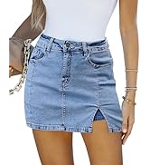 LookbookStore Jean Skorts for Woman High Waisted Casual Stretchy Denim Skirt Side Split Mini Skir...