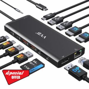 USB C Docking Station Dual Monitor for Dell/Lenovo/HP Laptop Docking Station HDMI USB C Hub Multiport Adapter Dongle Dock USB C to 2 HDMI +DisplayPort+Ethernet+4USB+2USB C+100W PD Charger+SD/TF+Audio
