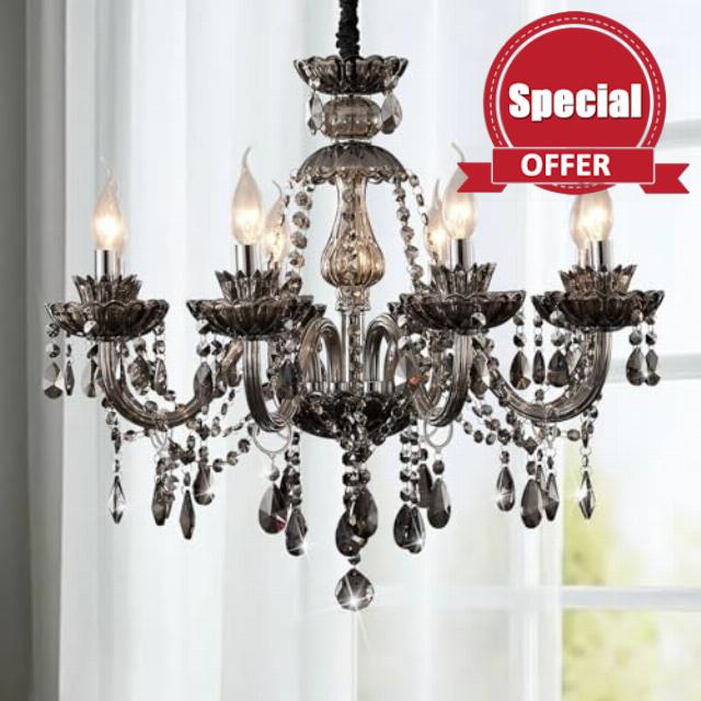Luxurious Smoky Gray Crystal Chandelier for Living Room