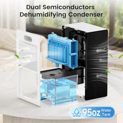 Quiet Dehumidifier for Basement Bathroom Bedroom with 7-Color Ambient Light & Auto Shut Off
