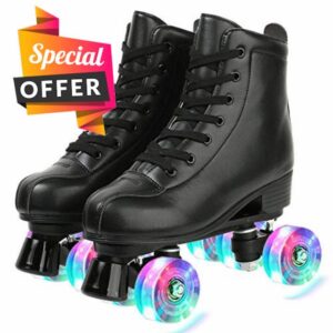 XUDREZ Double Row Adjustable Leather High-Top Roller Skates - Perfect for Indoor Outdoor Adult Use With Bag