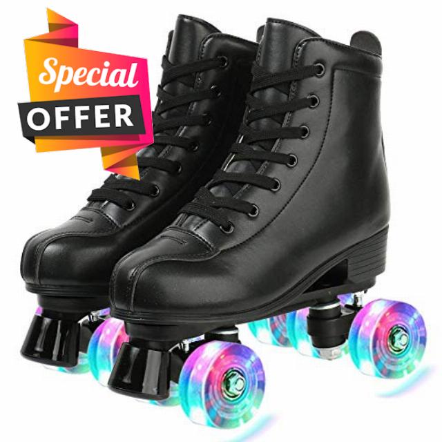 XUDREZ Double Row Adjustable Leather High-Top Roller Skates - Perfect for Indoor Outdoor Adult Use With Bag