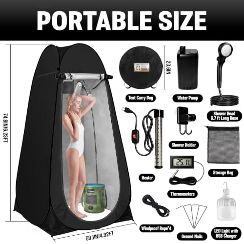 Pop Up Camping Shower Privacy Tent Kit with LED Lights