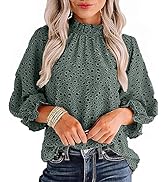 Avanova Women Polka Dot Long Sleeve Blouse Shirts Work Mock Neck Ruffle Top
