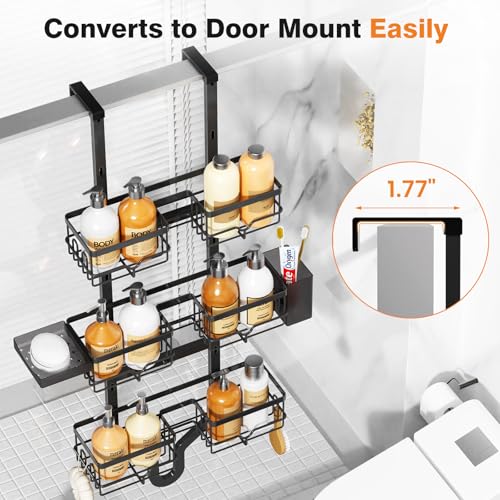Rustproof Over The Showerhead/Door Hanging Shelf for Inside Shower - No Drilling Shower Rack Bath Storage With Soap Holde