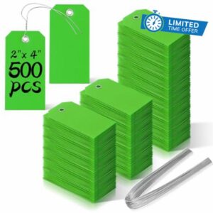 500 Pieces Plastic Shipping Tags with Wire Waterproof Hang Tags Heavy Duty Labeling Tags with String Wires Tags Labels Labeling Tags Stacking Tags for Equipment Car Parts (Green