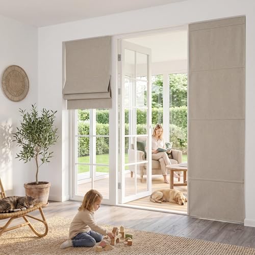 No Drill Cordless Roman Shade for French Front Door Thermal Insulated