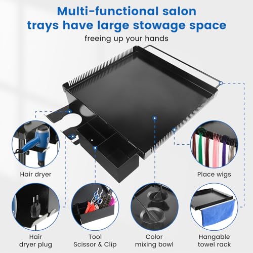 Hairstylist Tray on Wheels with Holder and Hair Separator Stand for Salon Station