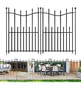 10 Panels No Dig Decorative Garden Fence with Gate, 24in(H) × 22ft(L) Heavy-Duty Rustproof Metal ...