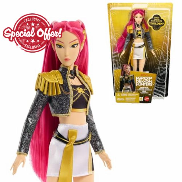 Mattel Kpop Demon Hunters HUNTR/X Mira “Golden” Singing Doll in Removable Signature Outfit & 5 Posable Joints