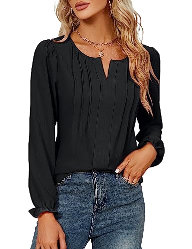 Blooming Jelly Womens Tops Dressy Casual Long Sleeve Shirts V Neck Chiffon Blouses Fall Outfits for Women 2025