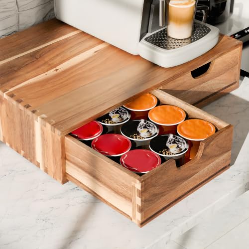 Acacia Coffee Pods and Tea Organizer Holder | 30 Pod Capacity Coffee Pod Storage Box for K Cup Compatible Pods and Tea Bags